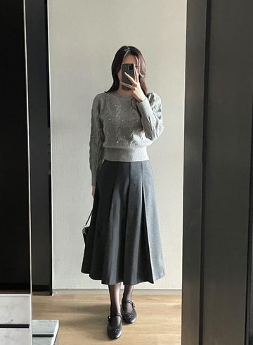 Milka Wool Brushed Pleats Long Skirt